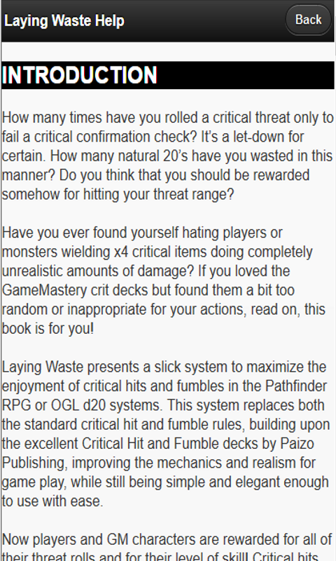 Laying Waste Critical Hit App for Pathfinder - Android RPG Combat Tool