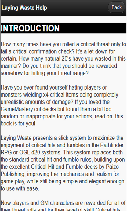 Laying Waste Critical Hit App for Pathfinder - Android RPG Combat Tool