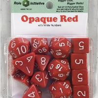 Polyhedral Dice Set: Opaque Red with White Numbers (15)