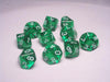 Chessex Dice Sets: Green/White Translucent d10 Set (10)